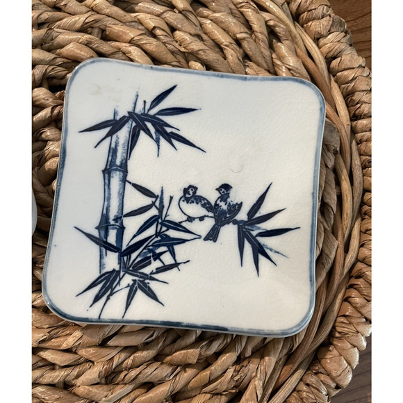 Vintage Otagiri Japan Asian Blue White Trinket Dish Set of 2 Porcelain Floral - Picture 3 of 9